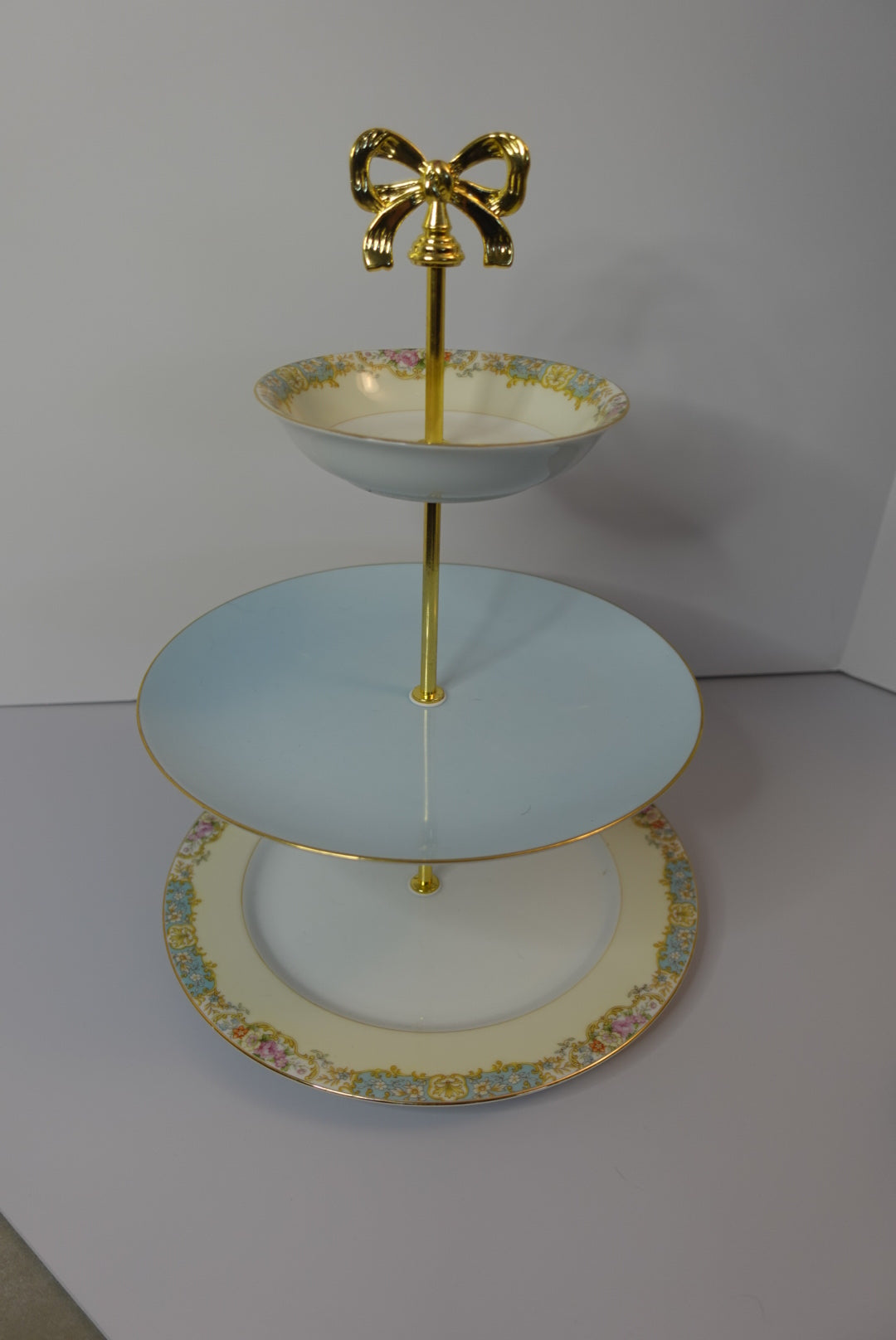 Upcycled Antique Fine China 3-Tiered Tray