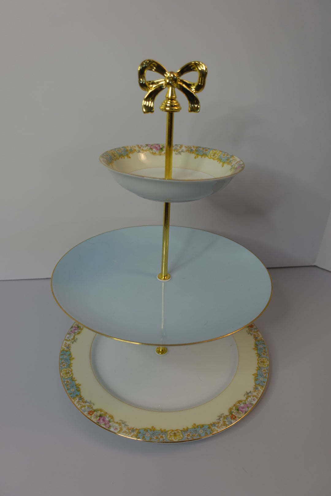 Upcycled Antique Fine China 3-Tiered Tray