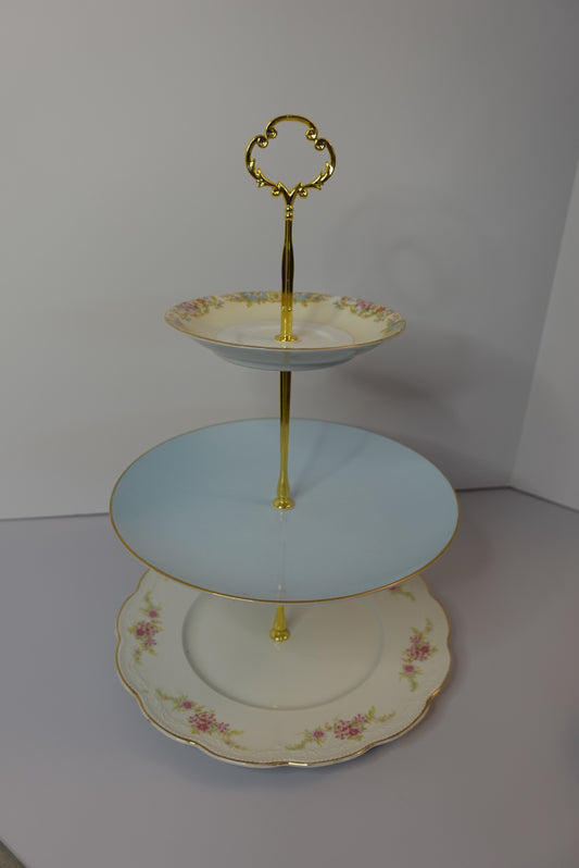 Upcycled Antique Fine China 3-Tiered Tray