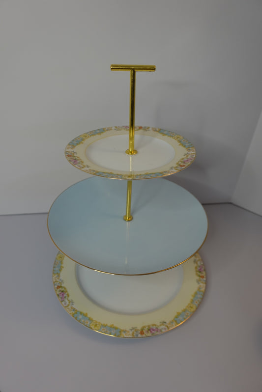 Upcycled Antique Fine China 3-Tiered Tray