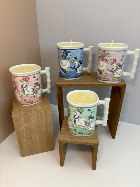 Set of 4 Organic Vintage Colorful Goose Mug Candles