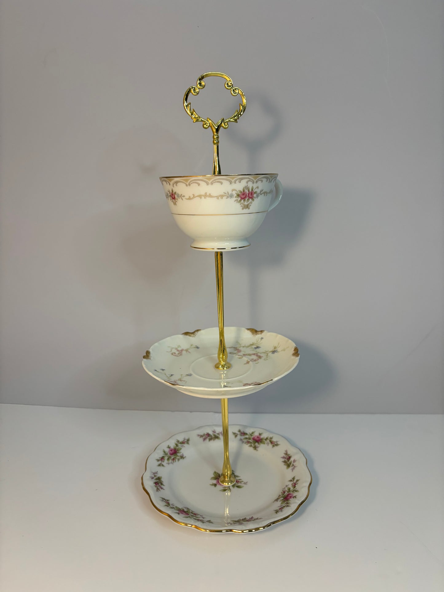 Upcycled Antique Fine China 3-Tiered Small Tray