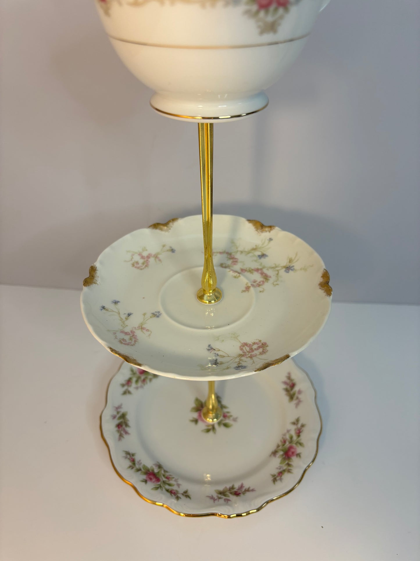 Upcycled Antique Fine China 3-Tiered Small Tray